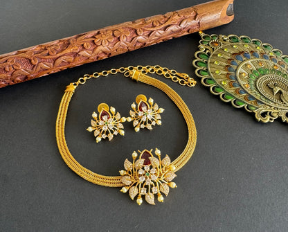 Matte finish cz magenta pink pearl pendant necklace set dj-52091