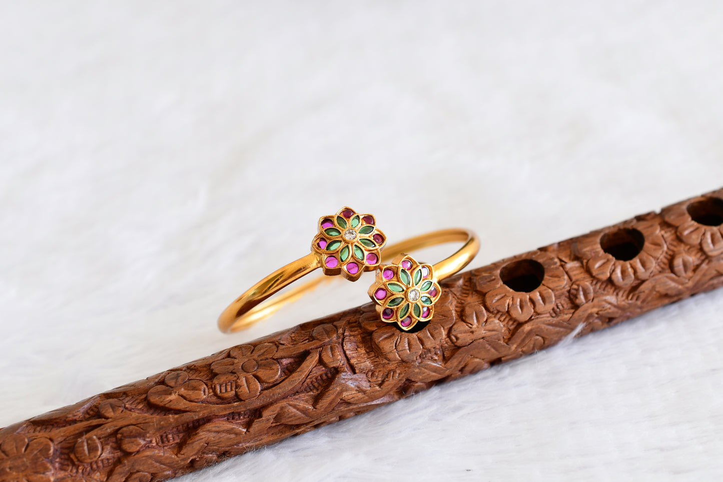 Matte finish pink-green-white stone flower kada/bracelet dj-52984