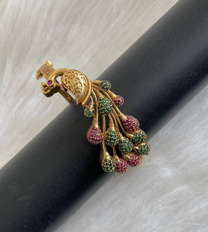 Antique gold tone kemp-green peacock openable kada/bracelet dj-54851