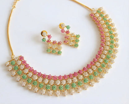 Gold tone Cz Ruby-green nakshatra Necklace Set-dj17240