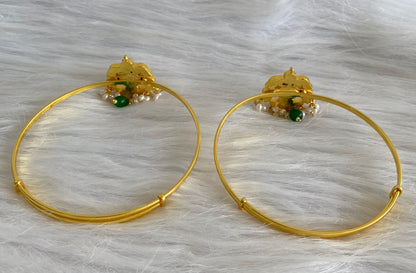 Gold tone kundan jadau kemp-green-white pearl baju band dj-53834