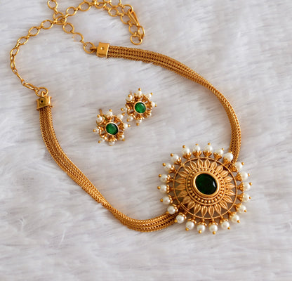 Matte finish green-pearl oval necklace set dj-52206