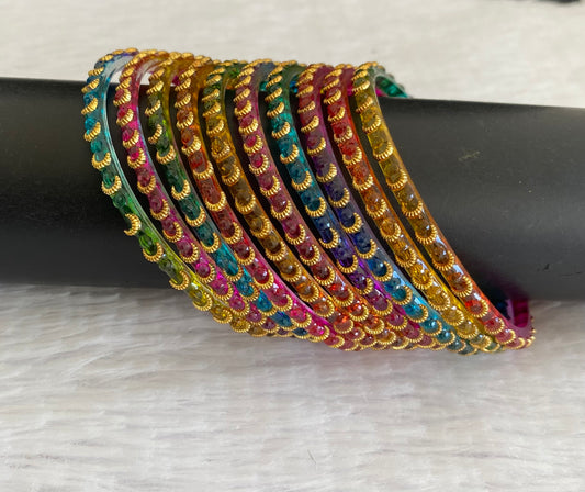 Set of 10 multi color glass bangles(2.6) dj-52999