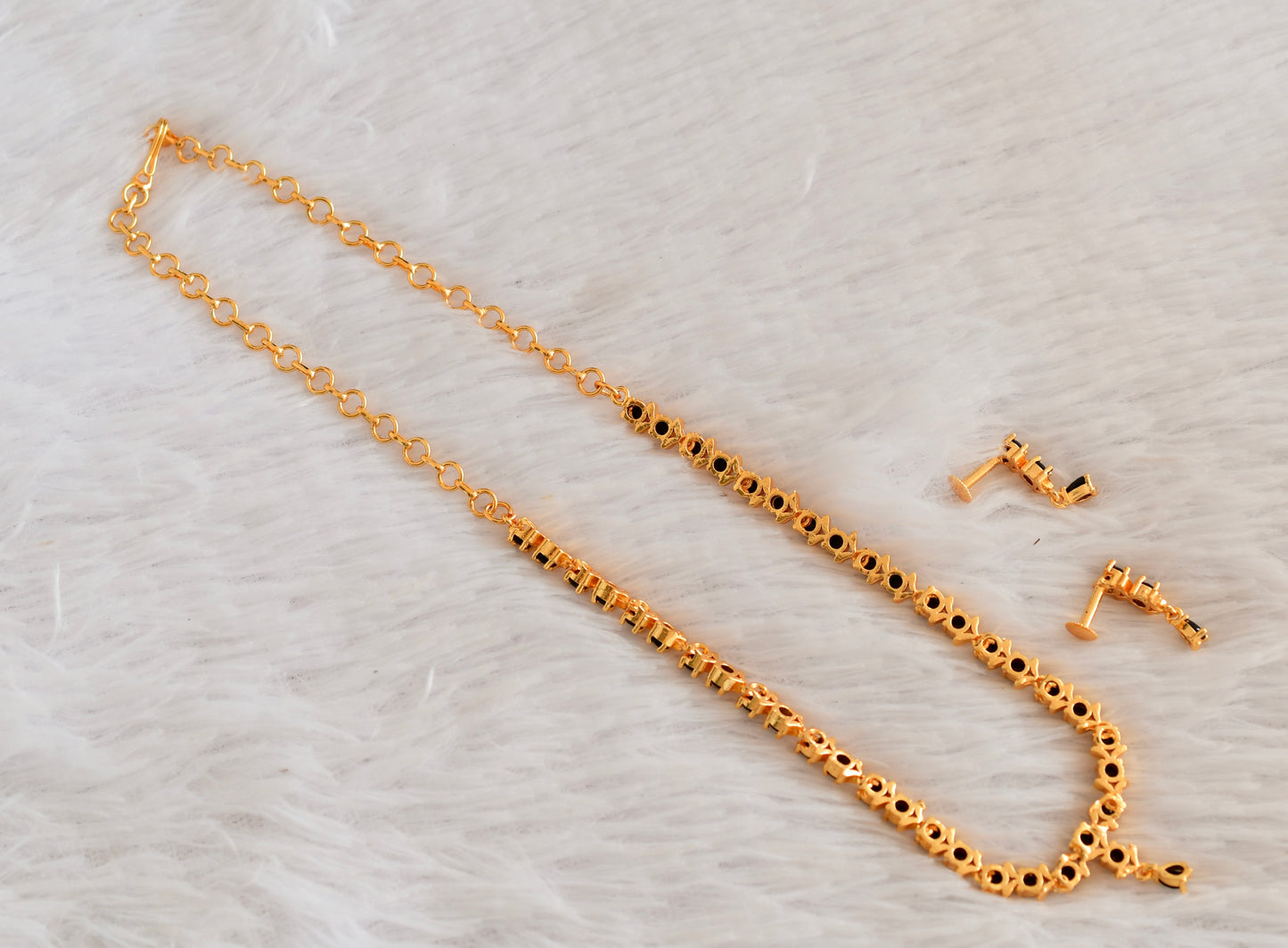 Gold tone AD black necklace set dj-53303