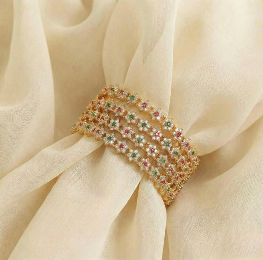Gold tone Cz-ruby-green set of 4 nakshatra bangles(2.8) DJ28008