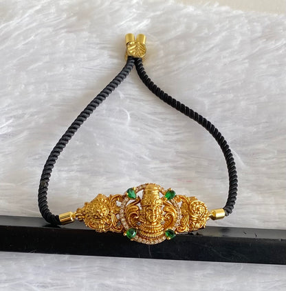 Antique gold tone black thread shri thirumal nama-shanku-chakra bracelet dj-54428