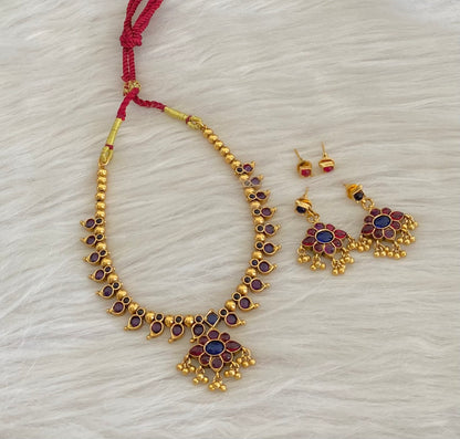 Antique gold tone kemp-blue stone reversible mango necklace set dj-54772