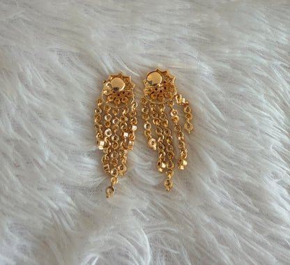 Gold tone AD white-pink flower earrings dj-53273