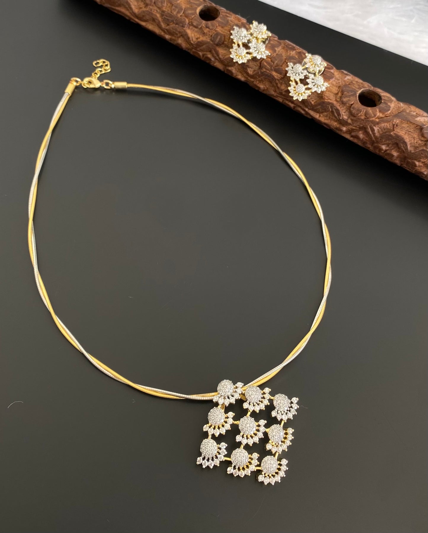Two tone cz pendant set with kanti necklace dj-54035