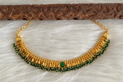 Gold tone Kerala style elakka green beaded choker necklace dj-54299