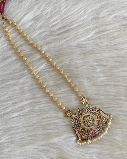 Gold tone precious kemp-green-white peacock flower nakshi beaded haar dj-54733