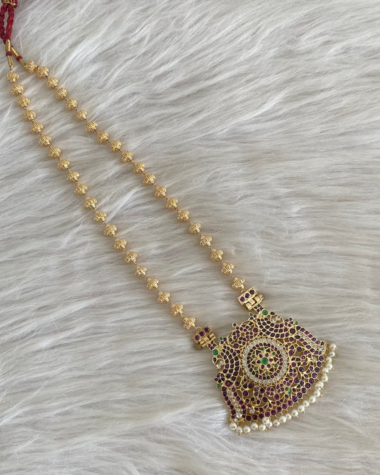 Gold tone precious kemp-green-white peacock flower nakshi beaded haar dj-54733