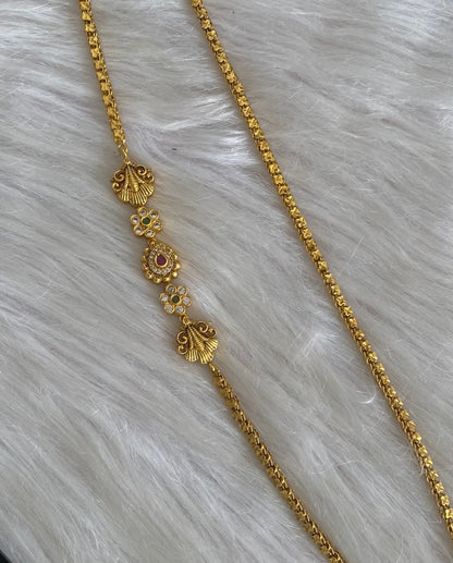 Antique gold tone pink-green-white stone mugappu chain dj-54798