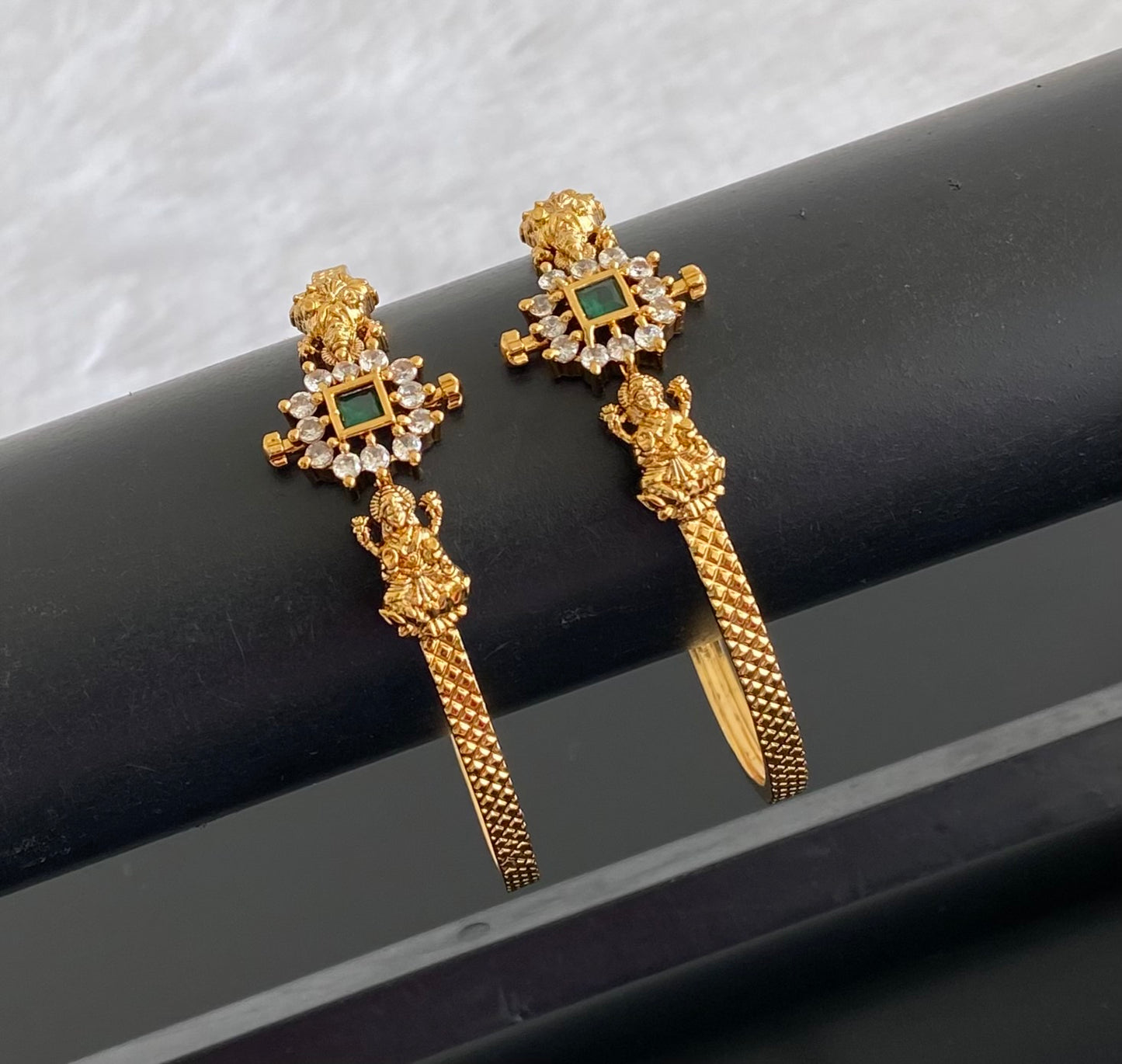 Antique gold tone white-green lakshmi kada type bangles(2.4) dj-53456