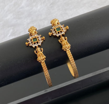 Antique gold tone white-green lakshmi kada type bangles(2.4) dj-53456