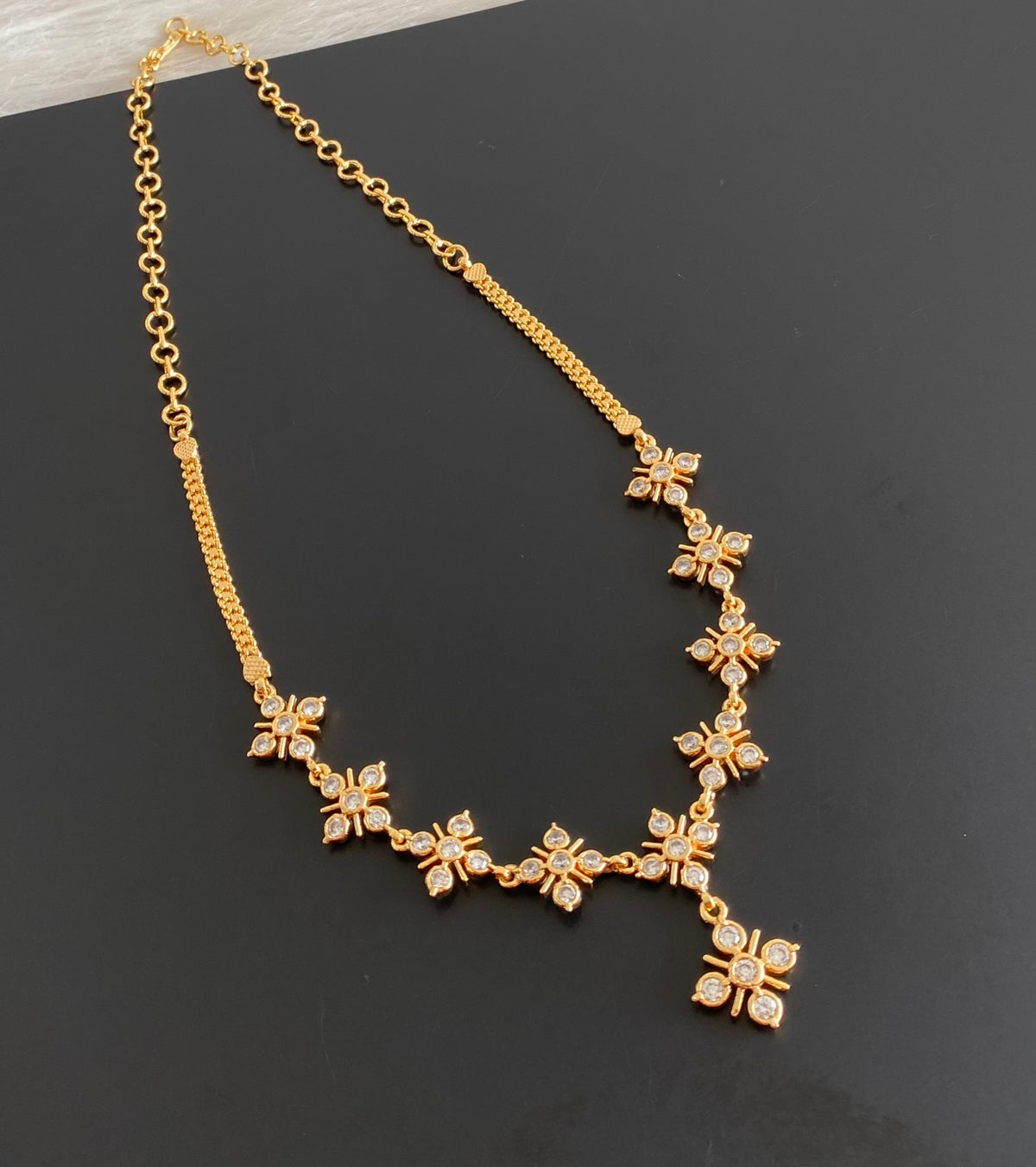 Gold tone south indian AD white stone necklace dj-54916