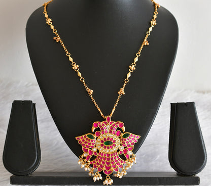 Matte finish pink-green kundan jadau Ganda berunda necklace dj-51539