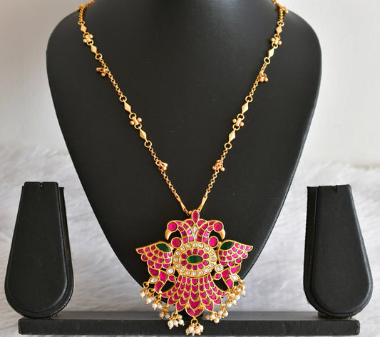 Matte finish pink-green kundan jadau Ganda berunda necklace dj-51539