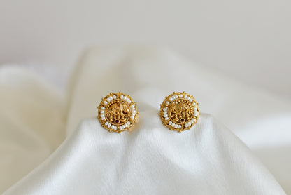 Antique gold tone pink pearl elephant stud/earrings dj-52570