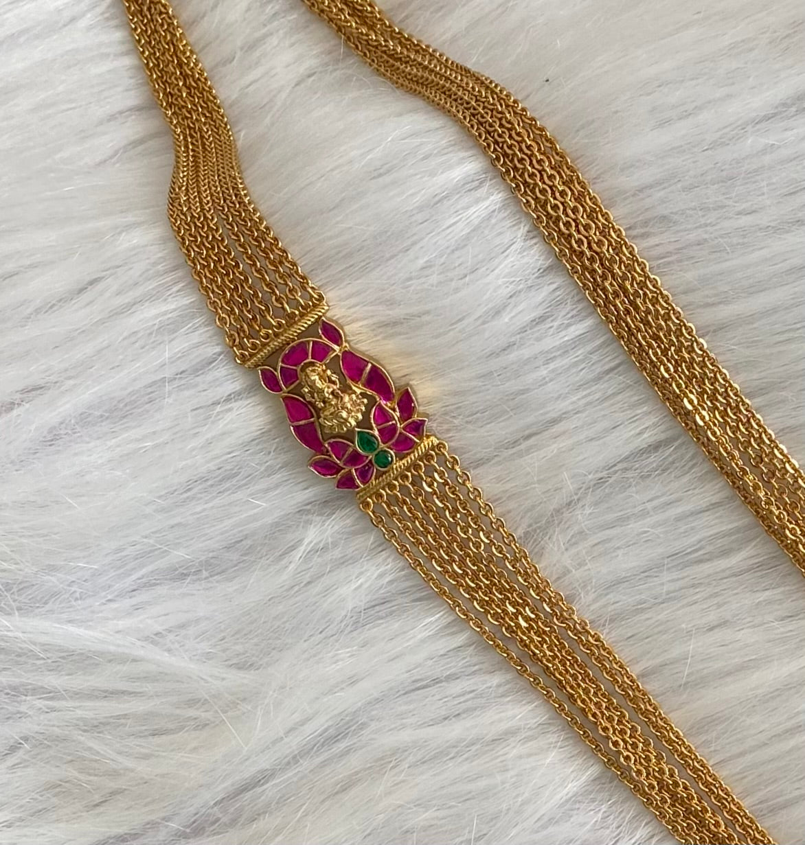 Antique gold tone lakshmi kundan jadau mugappu chandra haar dj-54188