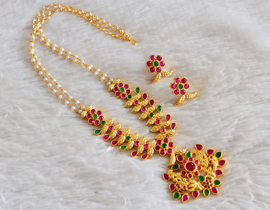 Gold tone Ruby-green pearl peacock haar set dj-51951