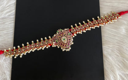 Gold tone precious kemp-green-white pearl peacock waist band dj-54691