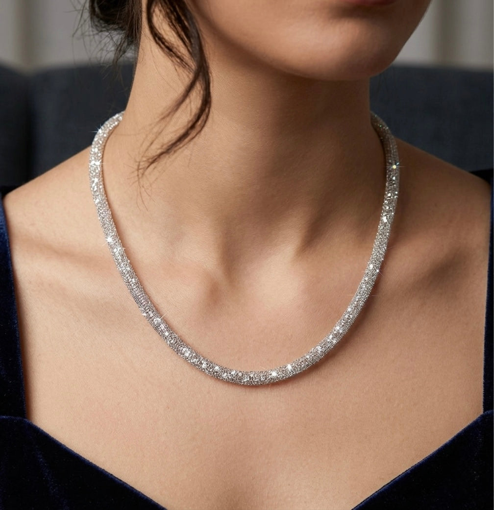 Silver tone cz stone chain dj-44970