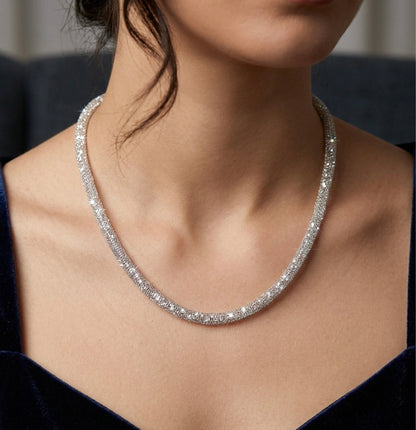 Silver tone cz stone chain dj-44970