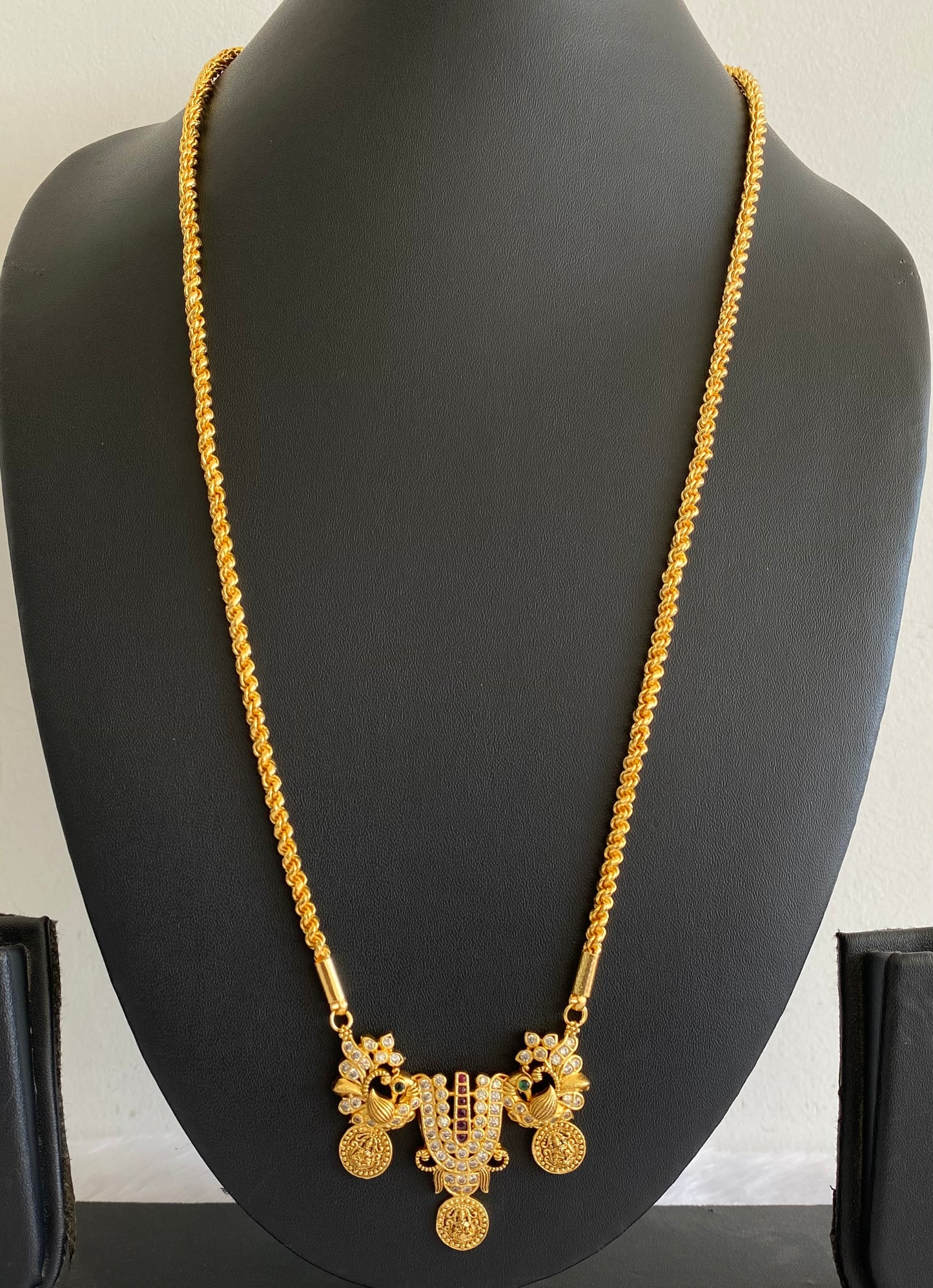 Gold tone Thirumal nama-peacock-lakshmi pendant with 24 inches rope chain dj-48220