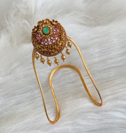 Antique gold tone kemp-green stone vanki/bajuband dj-54478