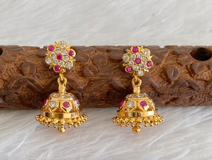Gold look alike AD ruby-white stone jhumkka dj-53582