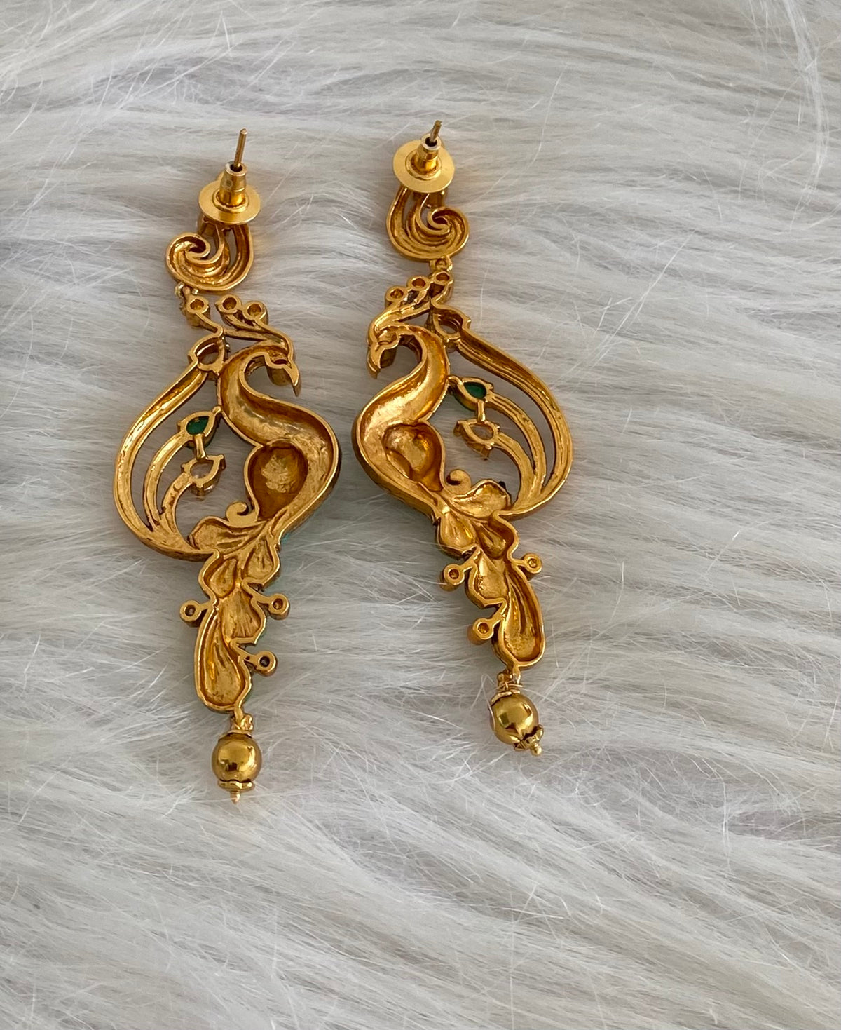 Matte finish white-kemp-green peacock long earrings dj-54650