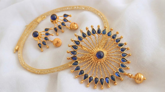 Antique Blue Sun flower Necklace Set-dj17248