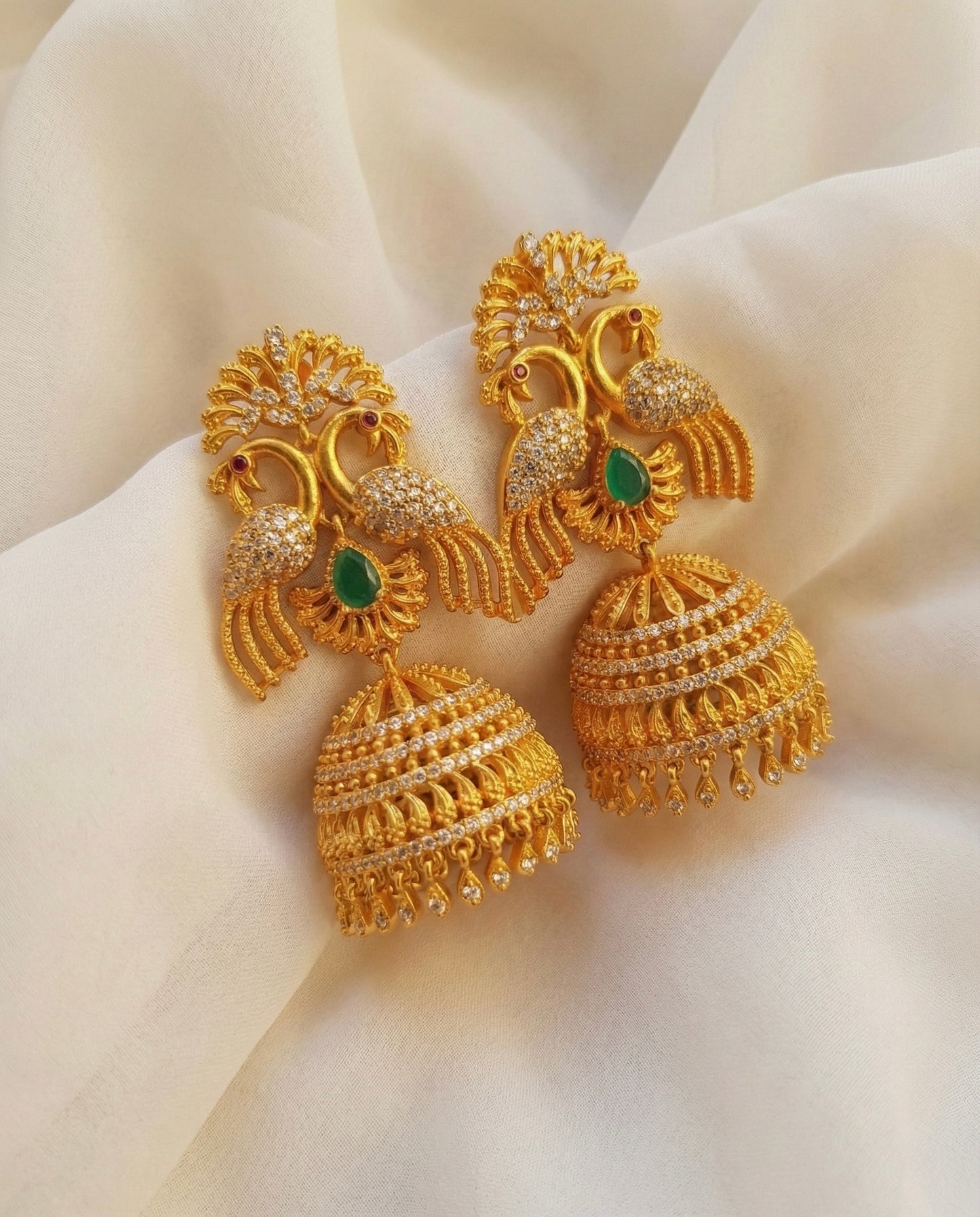 Matte Finish Cz-emerald Big Peacock Jhumkka-dj17351