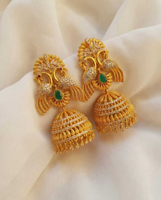 Matte Finish Cz-emerald Big Peacock Jhumkka-dj17351