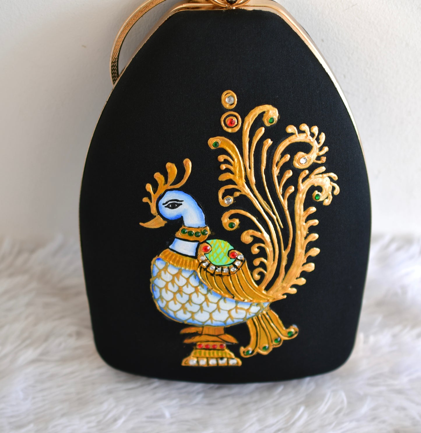 Tanjore painted black silk clutch dj-52652