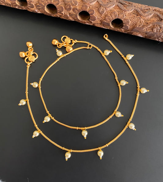 Antique gold tone pearl anklets set dj-53187