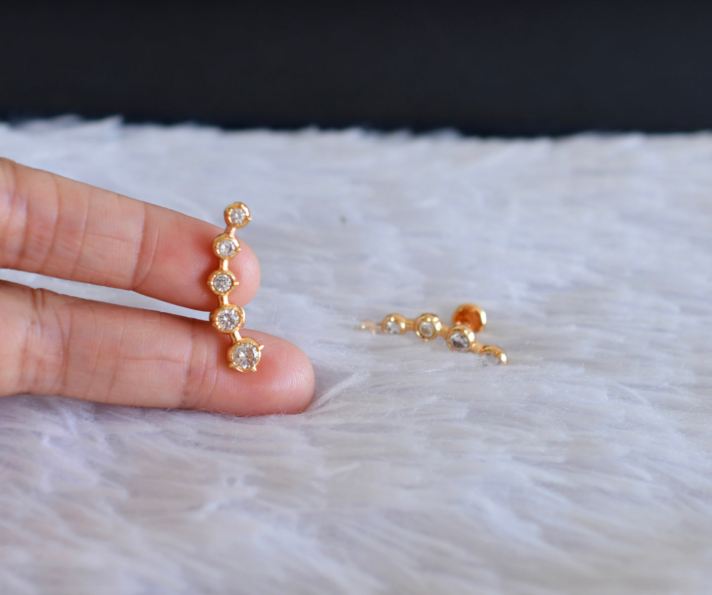 Gold tone AD white stone earrings dj-52245