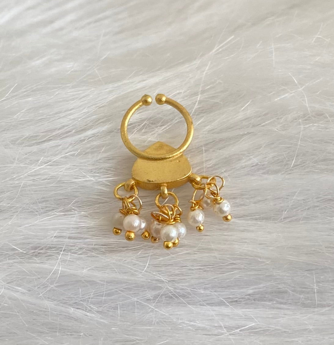 Gold tone kundan jadau pink-white-green stone pearl nose pin/bulakku dj-53798