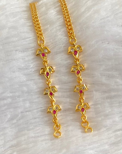 Gold tone AD pink-white stone ear side chain dj-54045
