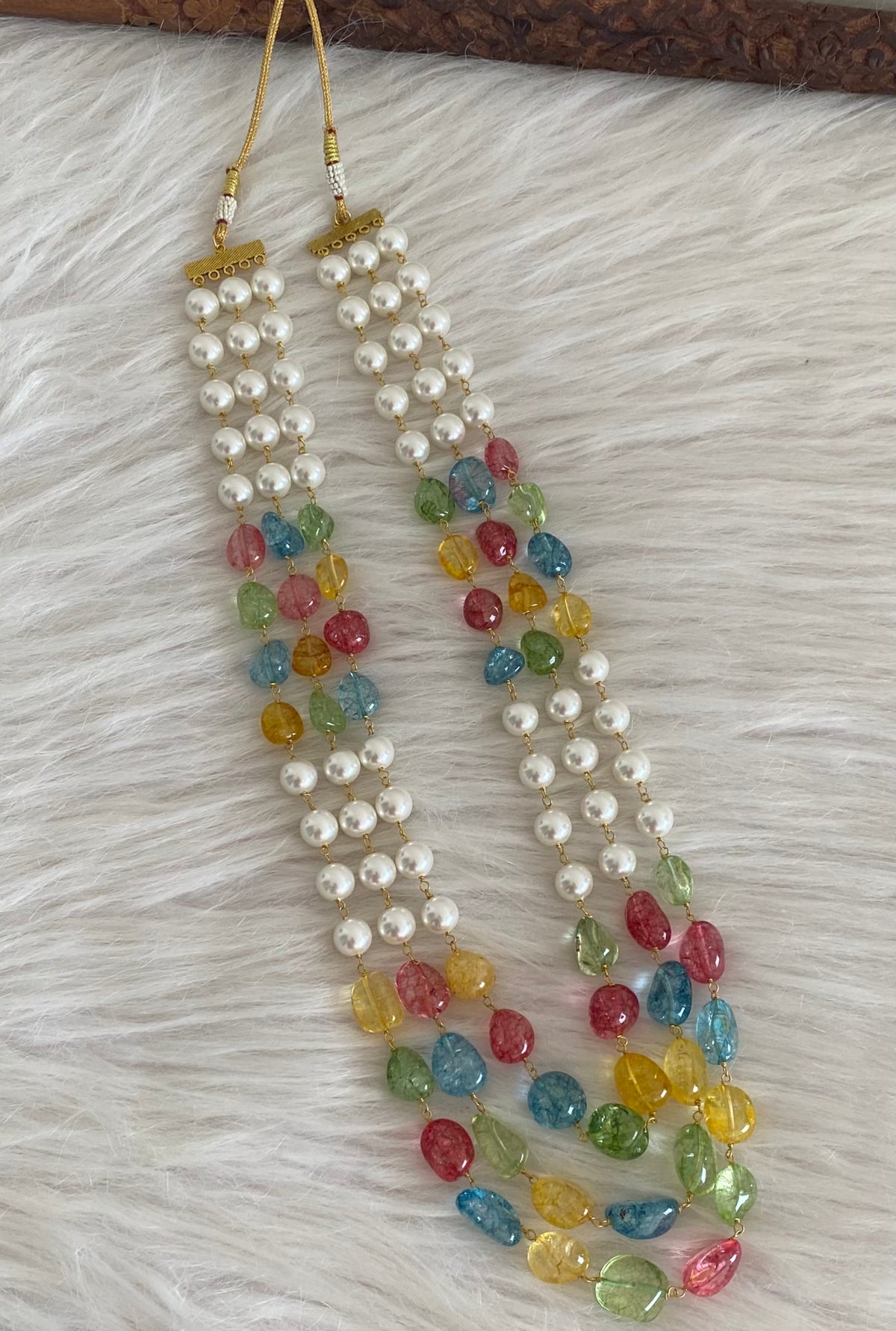 Antique gold tone multilayer pearl multicolour beaded haar dj-54975