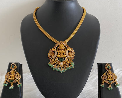 Antique gold tone lakshmi peacock green beaded necklace set dj-54265