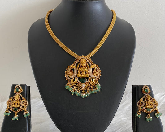 Antique gold tone lakshmi peacock green beaded necklace set dj-54265