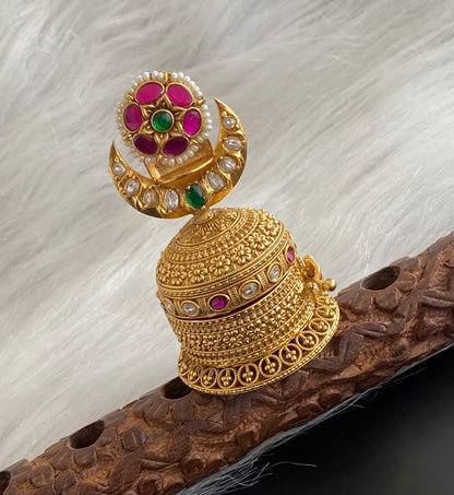 Gold tone pink -green-white kundan jadau flower kumkum box dj-54224