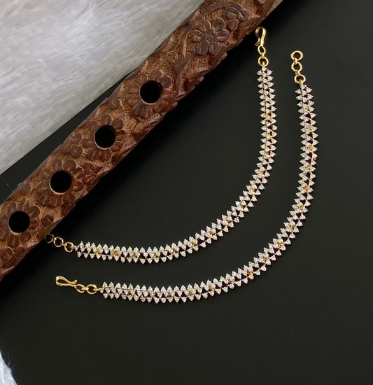 Two tone cz white stone ear side chain dj-54062