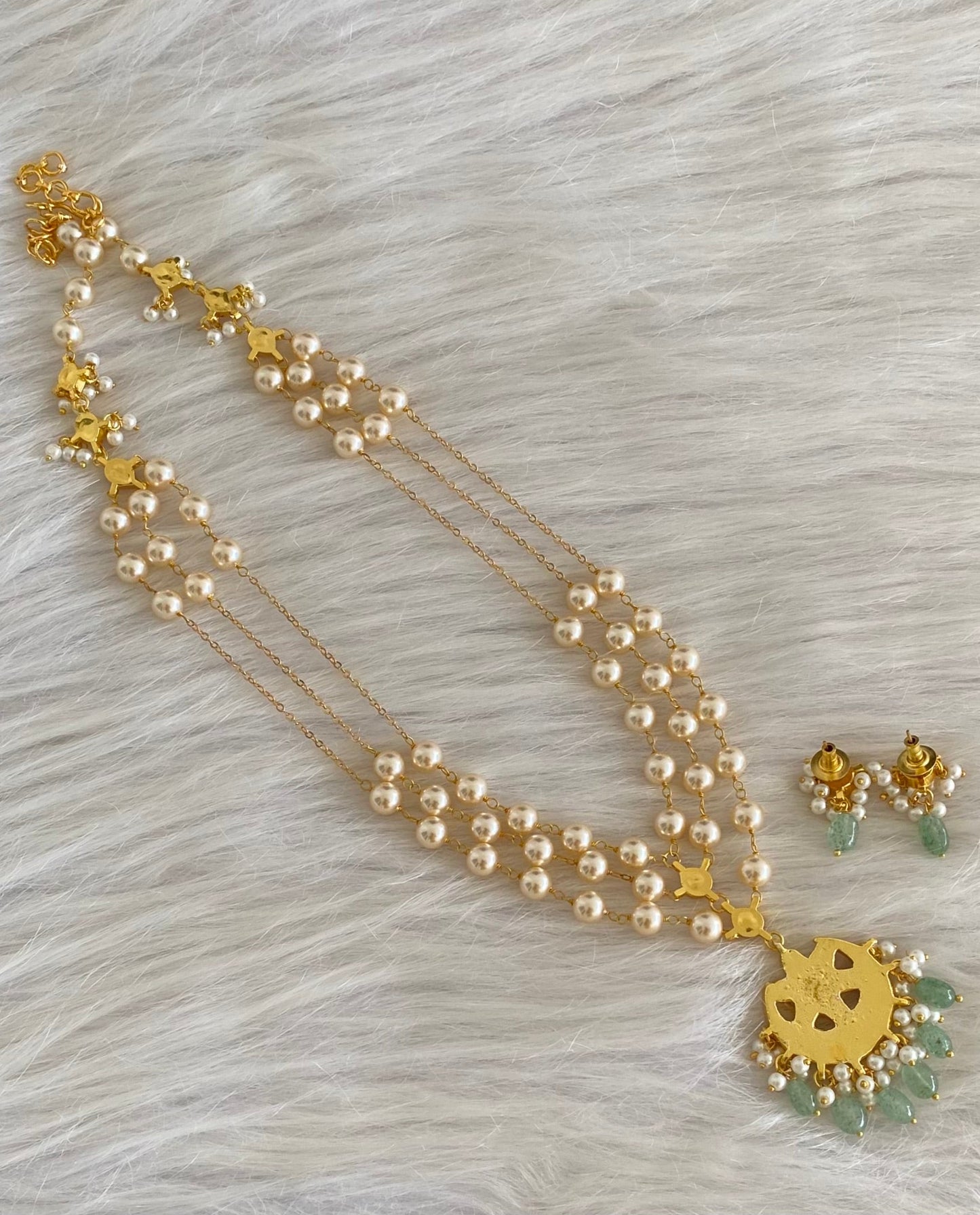 Gold tone kundan jadau flower moon pearl multi layer mid/length necklace set dj-54176