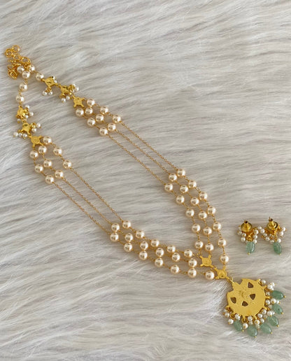 Gold tone kundan jadau flower moon pearl multi layer mid/length necklace set dj-54176
