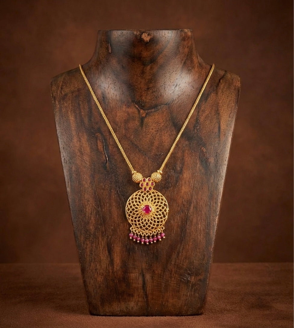 Gold tone pink stone flower kodi necklace dj-51684