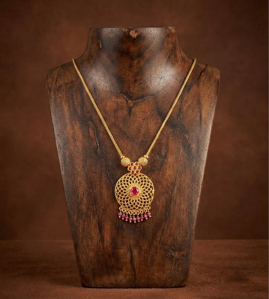 Gold tone pink stone flower kodi necklace dj-51684