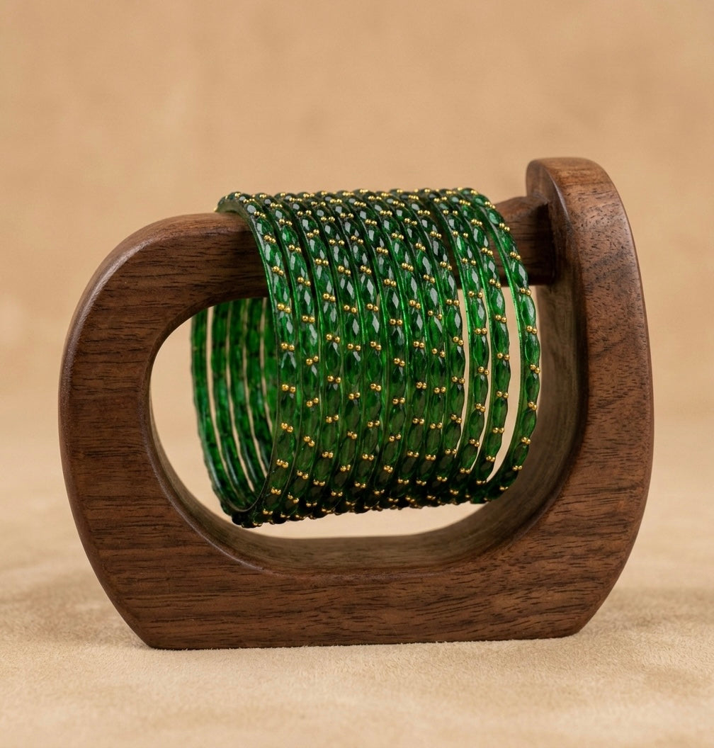 Set of 12 bottle green glass bangles(2.4) dj-52800